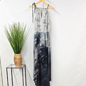 Gypsy 05 Silk Chic Sea Scape Black‎ Grey Tie-Dye High Low Maxi Dress size Large